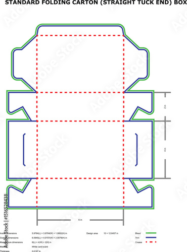 Standard folding carton straight tuck end box die-cut template