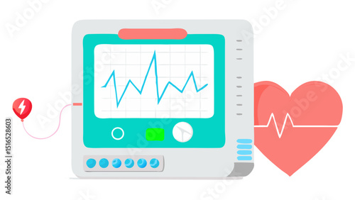 Monitoring a patient s vital signs with a modern heart monitor to ensure a healthy life visualized in flat