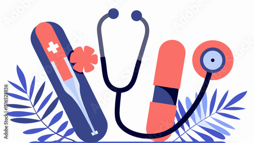 Healthcare still life stethoscope whispers health medicine promises cure and thermometer tracks wellness with