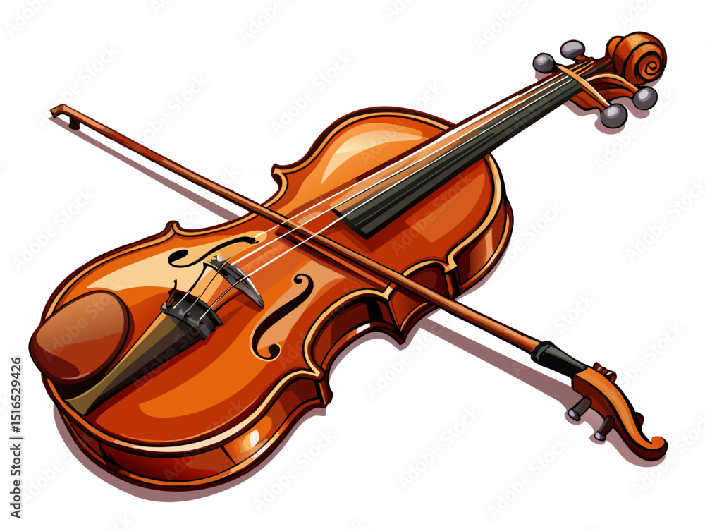 Obraz premium A realistic vector of a classical violin with bow, placed diagonally, isolated on a white background