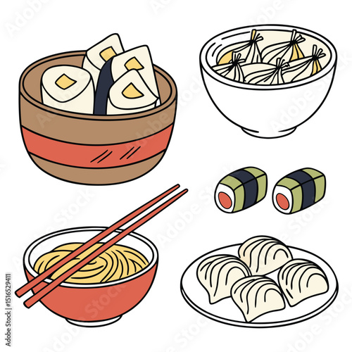 asian cuisine doodles set (2).eps