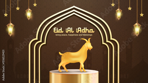 Golden Goat Eid Al Adha Celebration With Lanterns and Festive Islamic Design