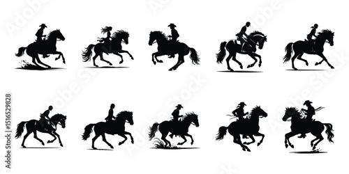 Cowboy horse riding black silhouette bundle