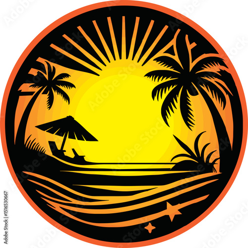 Logo Emblem Summer Coconut Trees with Sunset vector isolated on white background for your design logo, community
