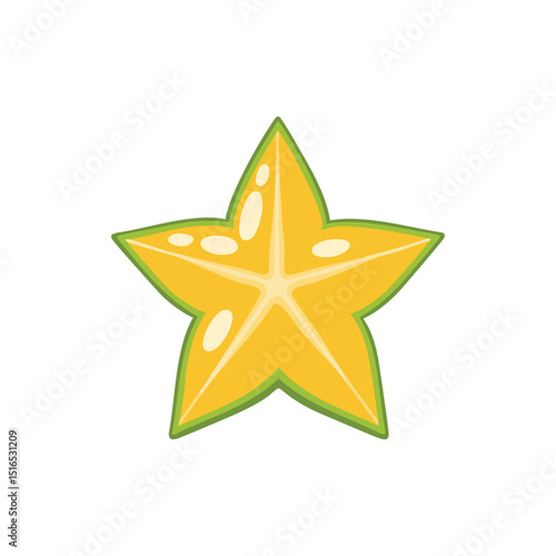 Starfruit Illustration , Tropical Fruit Graphic with Star Shape and Yellow Flesh.