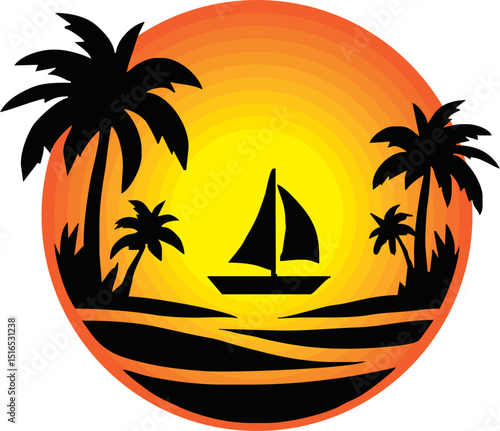 Logo Emblem Summer Coconut Trees with Sunset vector isolated on white background for your design logo, community