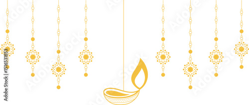 Happy Diwali banner with hanging diya or lamp vector image
