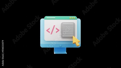 Animated Coding 3d Icon: Software Development Concept