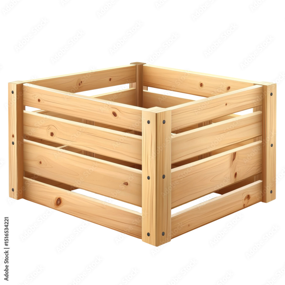 Rustic wooden crate with simple design, perfect for storage or decoration, showcasing natural wood grain and sturdy Rustic wooden crate with simple design, perfect for storage or decoration, showcasing natural wood grain and sturdy