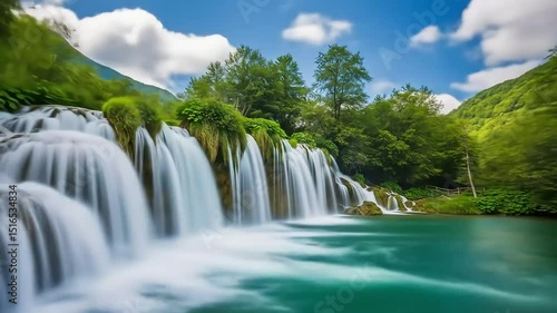 amazing waterfall covered in green wild plants