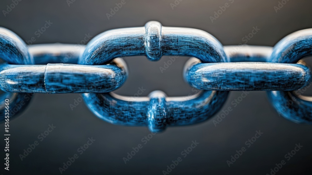 Fototapeta premium Close-up of a weathered blue metal chain with interconnected links, highlighting texture and detail