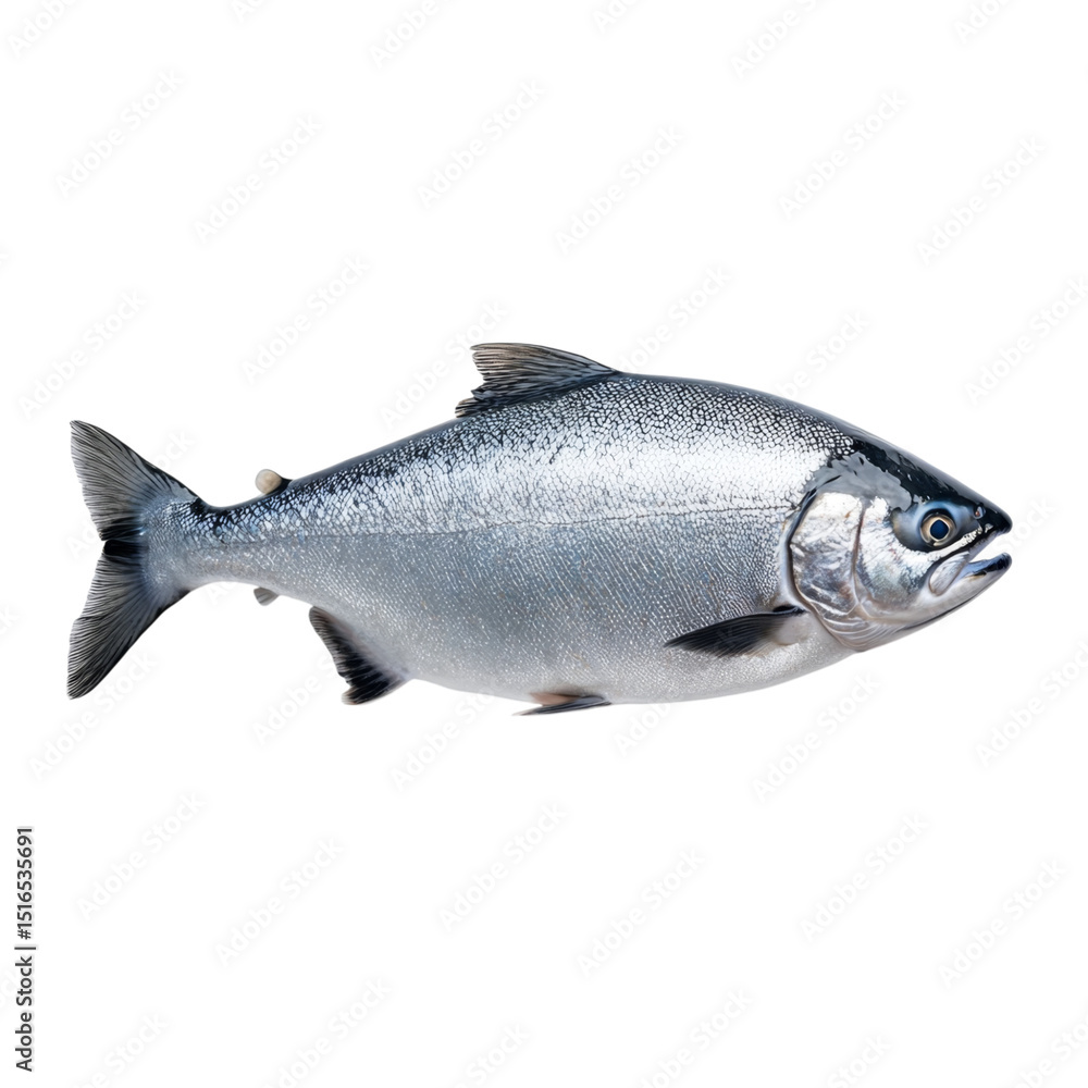 Obraz premium Silver trout fish swimming gracefully, showcasing its shimmering scales and streamlined body against transparency background