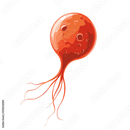 Abstract Orange Biological Cell Structure with Branching Extensions on White Background for Scientific Medical Research