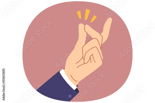 Hand of person making gesture of snapping fingers to demonstrate simplicity of situation or to call waiter in cafe. Fingers make rhythmic clicks to attract attention of others or tell time
