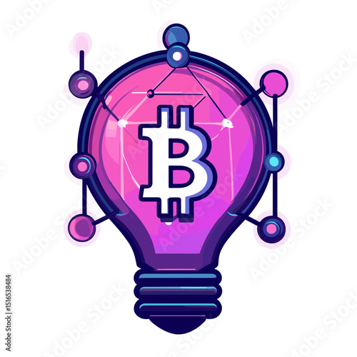 Bitcoin Lightbulb with Circuit Connections in Digital Purple Design Illustrating Cryptocurrency Concept and Financial Technology Innovation