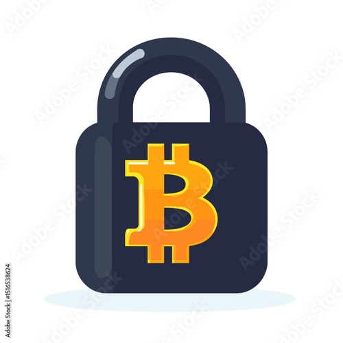 Bitcoin Symbol Integrated Into a Blue Padlock Representing Cryptocurrency Security in Digital Finance
