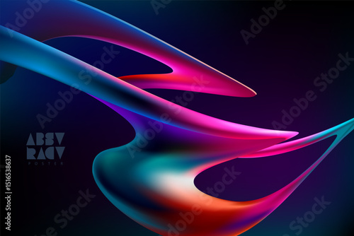 3D colorful twisted lines. Liquid geometric shapes. Abstract vector design element.