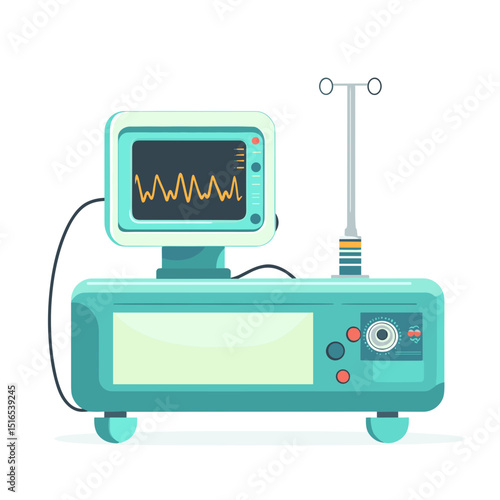 Blue Medical Monitor with Vital Signs Display Illustration on White Background
