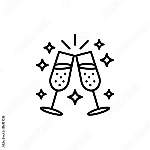 Celebrating Success Two Sparkling Champagne Glasses Clinking