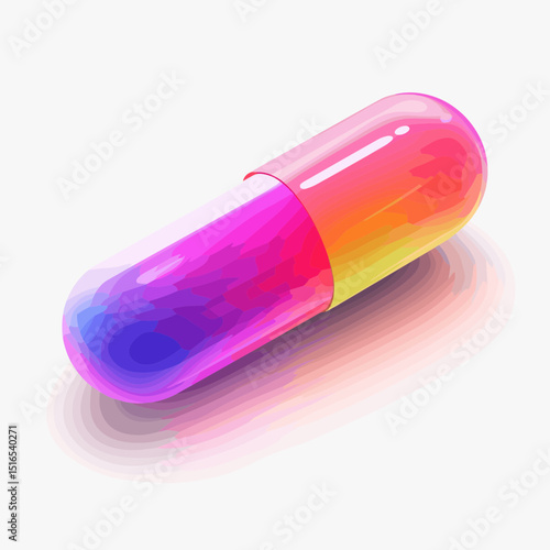Colorful Capsule Pill on White Background for Medical and Healthcare Concept with Vibrant Gradients and Modern Look