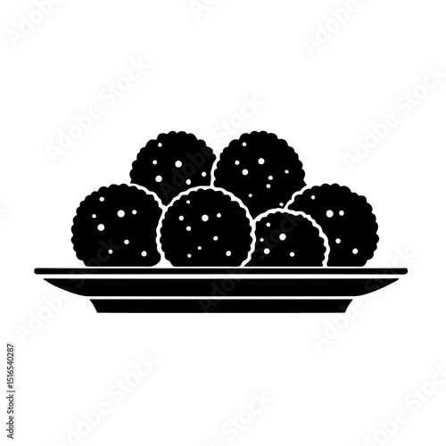 Minimalist black silhouette of falafel balls arranged on a plate