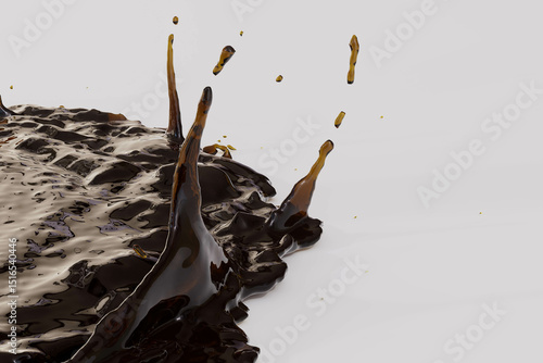 A splash of brown liquid on a white background