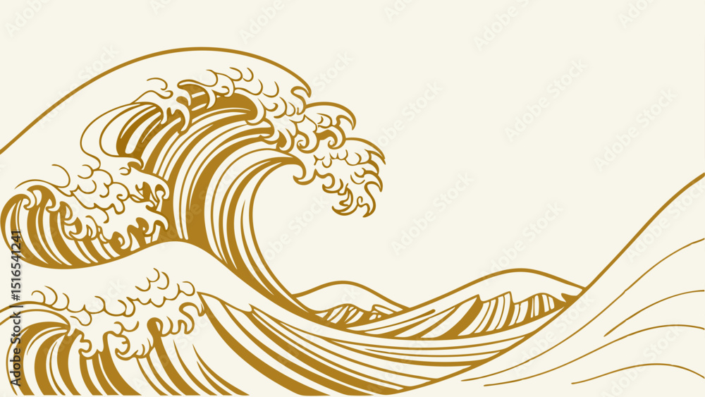 Fototapeta premium Golden japanese wave design element, transparent background