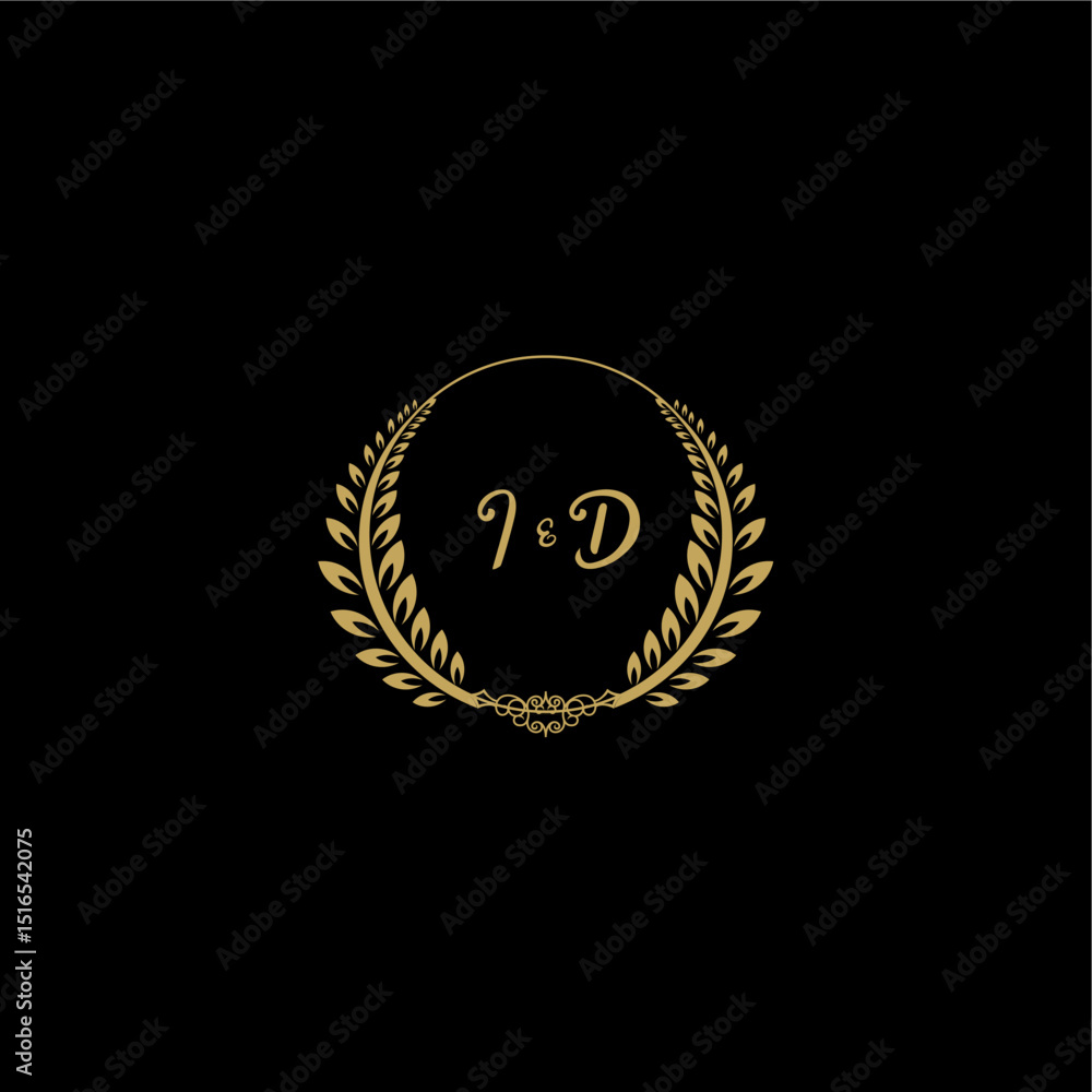 Naklejka premium ID beautiful, feminine and elegant wedding monogram initial logo with circle floral gold