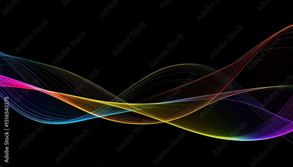 Naklejka premium Colorful abstract wave flow on black background for digital art