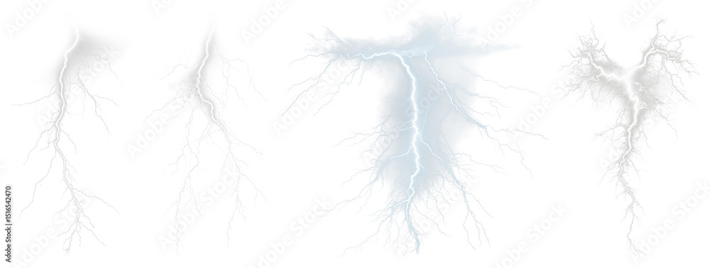Obraz premium PNG Electricity bolts striking sky, element set on transparent background