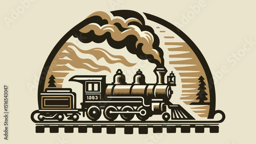 A vintage logo with an illustrated steam locomotive in sepia tones, capturing the spirit of a railway company's heritage
