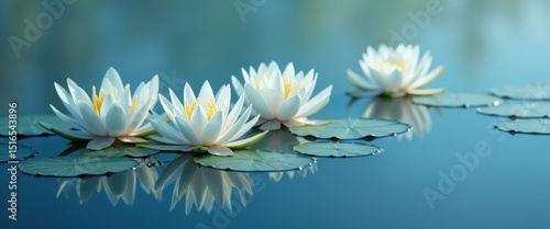 Banner with four lotuses on the water
