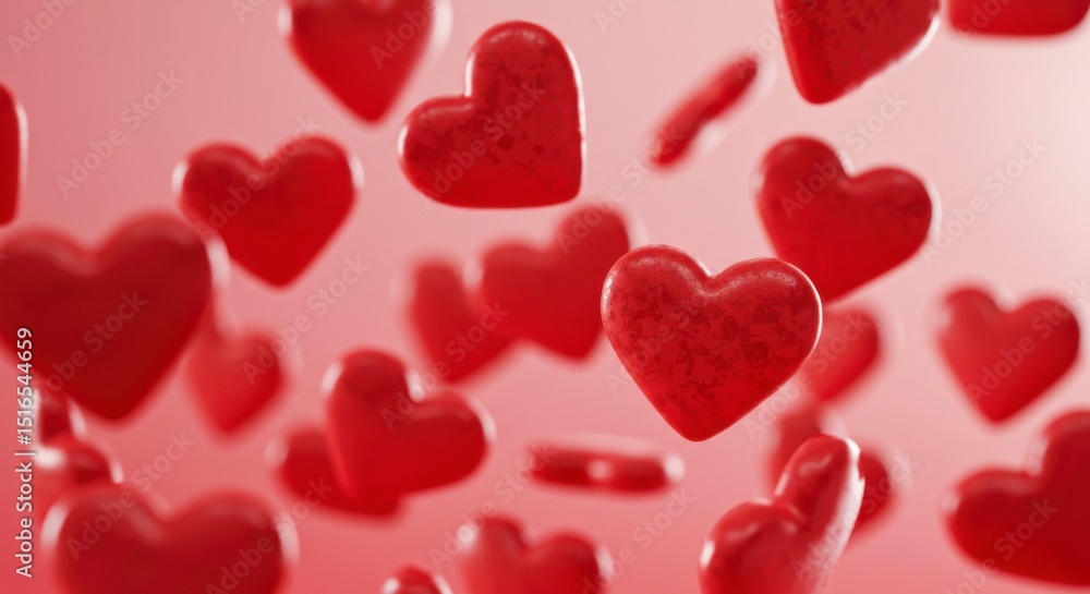 Numerous red hearts float against a soft pink backdrop, creating a romantic and dreamy atmosphere Numerous red hearts float against a soft pink backdrop, creating a romantic and dreamy atmosphere
