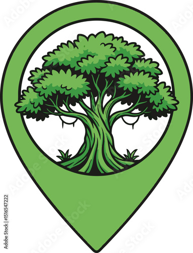 Vector illustration of a green tree and Location