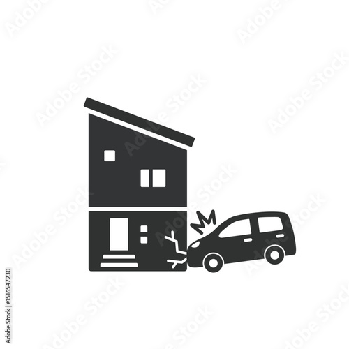 衝突事故の被害 家のシルエットイラスト