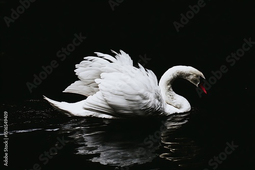 Fototapeta Naklejka Na Ścianę i Meble -  Elegant swan swimming in dark water