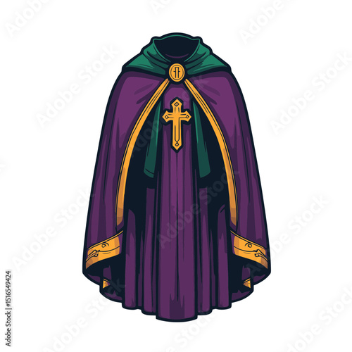 Priest stole icon featuring simple flat cartoon design in vibrant colors with religious symbolism and elegant details