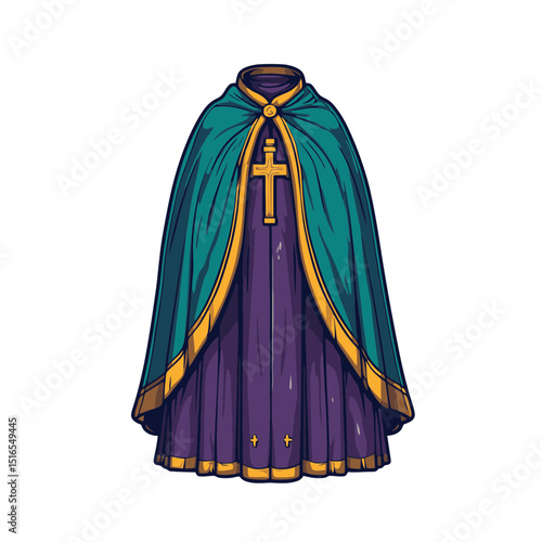 Colorful priest stole icon featuring a flat design with a cape and cross for simple illustration use in religious contexts