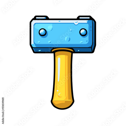 Bright blue cartoon toy hammer icon with yellow handle designed for children's playtime activities