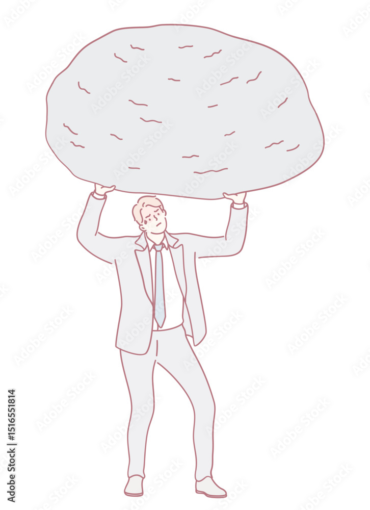 An illustration of a businessman struggling to lift a heavy burden, symbolizing his stress and challenges An illustration of a businessman struggling to lift a heavy burden, symbolizing his stress and challenges