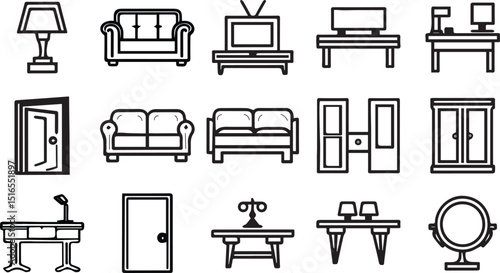 set of furniture line art icons