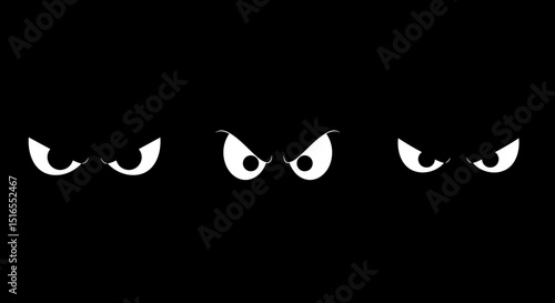 Expressive cartoon eyes in the dark symbolizing emotions and mystery,,suitable for advertising banners to attract interest,party invitations,children's books,start screens,error page,empty state
