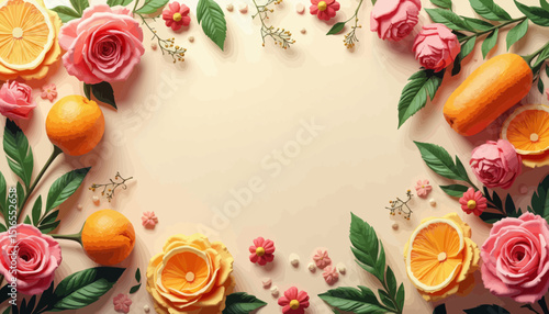 Pastel Floral and Citrus Flatlay Border
