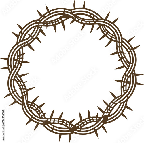 Crown of thorns circle religious passionate symbol, sharp thorn wreath, christian easter suffering illustration