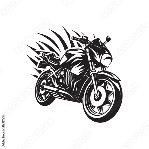 Black silhouette vector illustration of a motocross sport biker riding a motorcycle at speed, performing a stunt jump