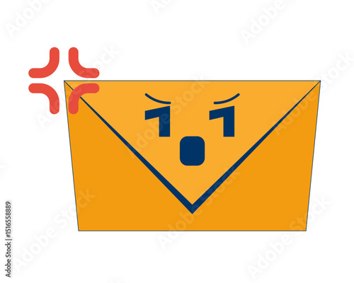 Angry email envelope expressing frustration 2D cartoon object. Spam phishing scam. Frustrating digital communication. Inbox stress isolated element flat vector clip art on white. Spot illustration