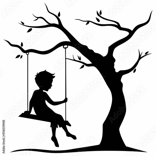 Silhouette vector artwork of a baby sitting on a swing