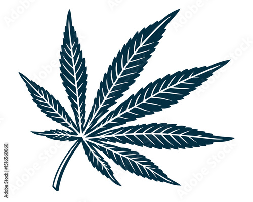 Simple Dark Blue Cannabis Leaf Isolated on White Background Illustration