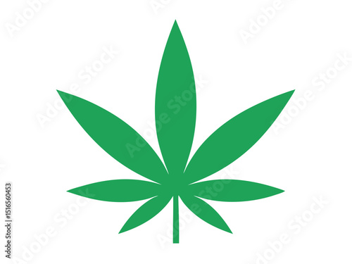Isolated green cannabis leaf on white background for medical or recreational use