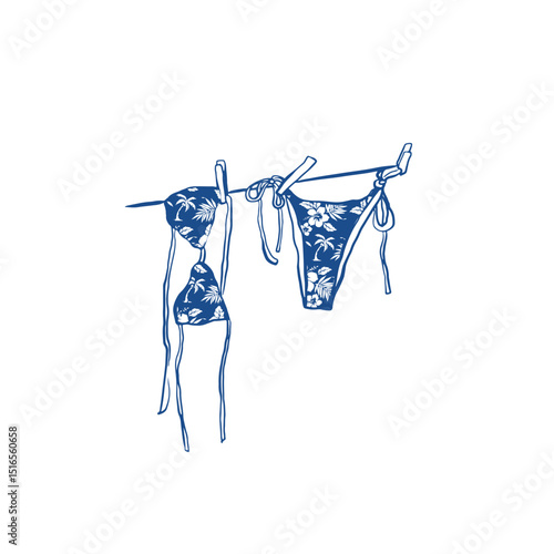 Hand drawn vintage navy bikini vector. Hand drawn vintage coastle clip art